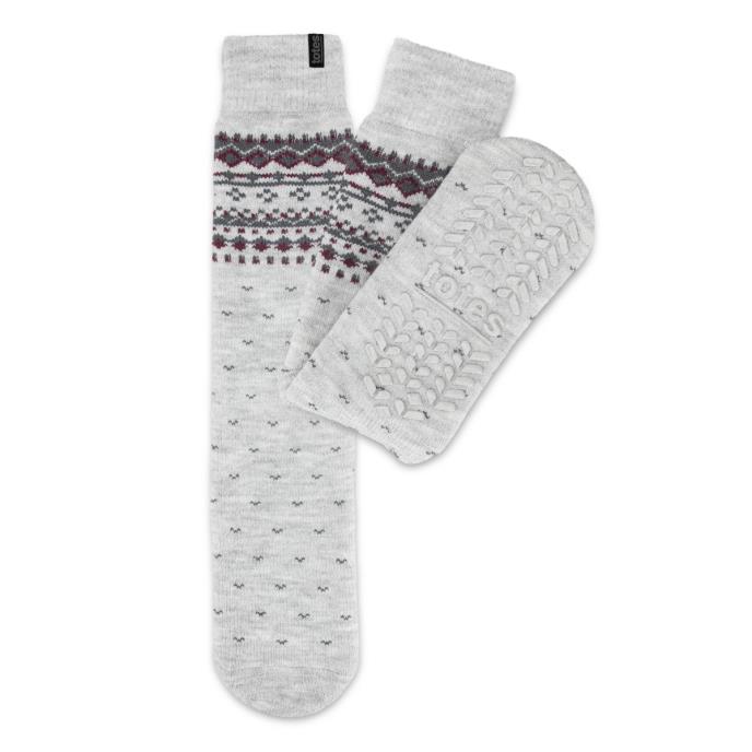 totes toasties® Mens Thermal Brushed Original Slipper Socks Grey Fair Isle Extra Image 2